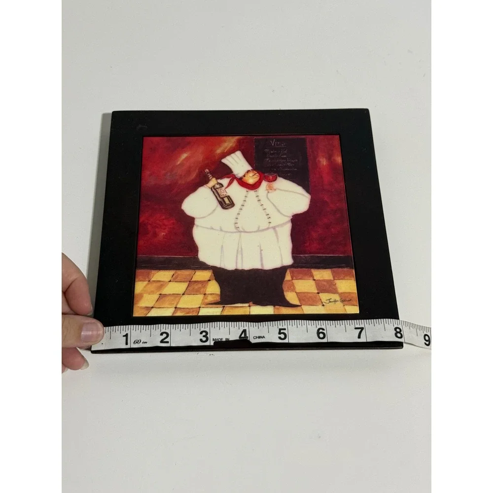Jennifer Garant Fat Chef Set 3 Framed Ceramic Tile Wall Art 8x8 Bistro Kitchen